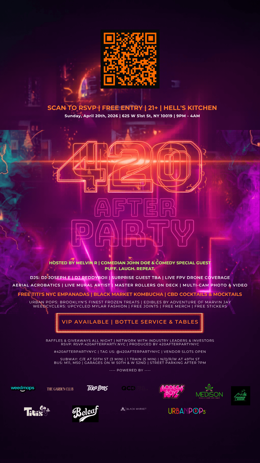 420 After Party NYC - Sunday April 20th 2026, Hell's Kitchen, 625 W 51st St, 9PM-4AM, Free Entry, 21+